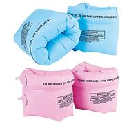 2 Pairs Inflatable Swimming Armbands, Kids Swim Arm Bands Float Roll up Sleeves Pool Learning Swim Training Aids Float Swimming Ring for Boys Girls and Adults (Blue, Pink)