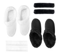 2 Pairs Insoles for Crocs Clogs Replacement, Removable Short Plush Insole Lining Fluffy Fleece Lined for Crocss Fur Lined Crocs Winter White Black Liners For shoe, Insole Inside Length 240mm