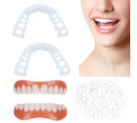 2 Pairs Instant Clip on Veneers Top and Bottom Temporary Dentures Fake Smile Teeth Snap on False Cosmetic Teeth with Moldable Thermal Fitting Beads for Men Women