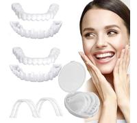 2 Pairs Instant Veneers Dentures Clip in Veneers Teeth Upper and Lower Set for Adults, Ultra Thin Flex Design, Full Mouth Coverage Whitening Artificial Teeth for Confident Smile