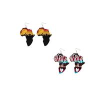 2 Pairs Juneteenth African Earrings for Women Map Queen Round Painted African Wooden Earrings Black History Earrings Jewelry, Wood, No Gemstone