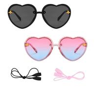 2 Pairs Kids Sunglasses Girls Heart-Shaped Toddler Sunglasses with 2 Adjustable Flat Head Glasses Ropes Fashionable Cute Effective Uv Protection for 3-10 Years Old Girls Boys Beach Pool Summer Party