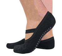 2 Pairs Ladies Cotton Non Slip Grip Low Cut Invisible Pilates Yoga Socks with Straps (4-8 UK, Black)