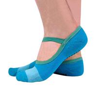 2 Pairs Ladies Cotton Non Slip Grip Low Cut Invisible Pilates Yoga Socks with Straps (4-8 UK, Blue)