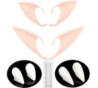 2 Pairs Latex Elf Ears-Fairy Elf Soft Pointy Goblin Ears,2 Sizes Werewolf Fangs Zombie Denture for Halloween Cosplay Costume Party Favors,for Halloween,Christmas, Masquerade Party Cosplay(4 PCS)