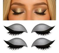 2 Pairs Lazy Eye Shadow Eyelash Patch, Colorful Eyeshadow and Lash Stickers for Natural Eye Makeup, Reusable Eyeshadow & Eyelash Stickers for Eyes, Natural Eye Fake Lashes for Women's Make Up (Silver)