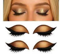 2 Pairs Lazy Eye Shadow Eyelash Patch, Colorful Eyeshadow and Lash Stickers for Natural Eye Makeup, Reusable Eyeshadow & Eyelash Stickers for Eyes, Natural Eye Fake Lashes for Women's Make Up (Gold)