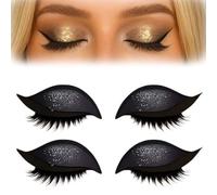 2 Pairs Lazy Eye Shadow Eyelash Patch, Eyeshadow Eyelashes Makeup Stickers, 2-In-1 Reusable Eye Makeup Stickers With False Lashes & Shadow, Lazy Makeup Tool for All Eye Shapes (Black)