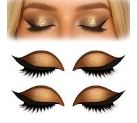 2 Pairs Lazy Eye Shadow Eyelash Patch, Eyeshadow Eyelashes Makeup Stickers, 2-In-1 Reusable Eye Makeup Stickers With False Lashes & Shadow, Lazy Makeup Tool for All Eye Shapes (Gold)