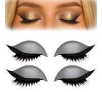 2 Pairs Lazy Eye Shadow Eyelash Patch, Eyeshadow Eyelashes Makeup Stickers, 2-In-1 Reusable Eye Makeup Stickers With False Lashes & Shadow, Lazy Makeup Tool for All Eye Shapes (Grey)