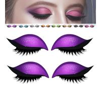 2 Pairs Lazy Eye Shadow Eyelash Patch,Eyeshadow Eyelashes Makeup Stickers,3-In-1 Self-Adhesive Reusable Eyelid Lash Sticker With False Lashes,Shadow, Eyeliner, for Party, Prom (Purple)