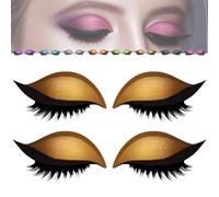 2 Pairs Lazy Eye Shadow Eyelash Patch,Eyeshadow Eyelashes Makeup Stickers,3-In-1 Self-Adhesive Reusable Eyelid Lash Sticker With False Lashes,Shadow, Eyeliner, for Party, Prom (Gold)