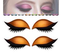 2 Pairs Lazy Eye Shadow Eyelash Patch,Eyeshadow Eyelashes Makeup Stickers,3-In-1 Self-Adhesive Reusable Eyelid Lash Sticker With False Lashes,Shadow, Eyeliner, for Party, Prom (Orange)