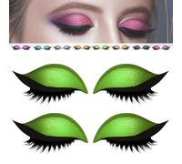 2 Pairs Lazy Eye Shadow Eyelash Patch,Eyeshadow Eyelashes Makeup Stickers,3-In-1 Self-Adhesive Reusable Eyelid Lash Sticker With False Lashes,Shadow, Eyeliner, for Party, Prom (Green)