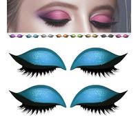 2 Pairs Lazy Eye Shadow Eyelash Patch,Eyeshadow Eyelashes Makeup Stickers,3-In-1 Self-Adhesive Reusable Eyelid Lash Sticker With False Lashes,Shadow, Eyeliner, for Party, Prom (Blue)