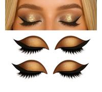 2 Pairs Lazy Eye Shadow Eyelash Patch, Eyeshadow Eyelashes Makeup Stickers, 3D Sticker Eyeshadow with False Lashes, 2-in-1 Reusable Eyeshadow & Eyelash Makeup Stickers, for All Eye Shapes (Gold)