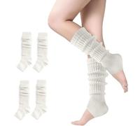 2 Pairs Leg Warmers Winter Knit Ribbed Leg Warmers for Women Girls Yoga Ballet Dance Ice Skating Accessories (white, One Size)