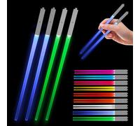 2 Pairs Lightsaber Chopsticks, 9 Color LED Light Up Chopsticks, Resuable Sushi Lightup Sabers Chopstick, BPA Free and Dishwasher Safe for Kitchen, Dinner Party, Sushi Cutlery