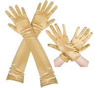 2 Pairs Long Satin Gloves,Women's Satin Opera Gloves,Gold Evening Party Gloves Bridal Gloves,Stretchy Adult Size Elbow Length, Gold, One Size