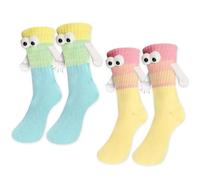 2 Pairs Magnetic Couple Socks with Googly Eyes - Funny Matching Socks for Couples, Interactive Hand-Holding Design, 90% Cotton Unisex Medium Crew Socks, Novelty Gift for Partners