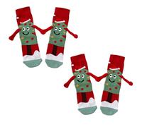 2 Pairs Magnetic Friendship Socks, Elastic Hand Holding Cotton Mid Calf Socks for New Year Winter