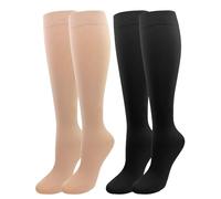 2 Pairs Medical Compression Socks for Women & Men 20-30 mmHg, class 2, Best Graduated Stockings Support Fit for Travel Flight Running Varicose Veins Pregnancy Nurses (Black+Beige, S)