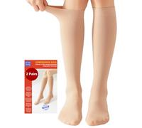 2 Pairs Medical Compression Socks for Women & Men 20-30 mmHg, class 2, Best Graduated Stockings Support Fit for Travel Flight Running Varicose Veins Pregnancy Nurses (2x Beige, XXL)