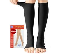 2 Pairs Medical Compression Socks for Women & Men 20-30 mmHg, class 2, Open Toe Best Graduated Support Fit for Travel Flight Running Varicose Veins Pregnancy Nurses (2x Black, XXL)