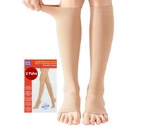 2 Pairs Medical Compression Socks for Women & Men 20-30 mmHg, class 2, Open Toe Best Graduated Support Fit for Travel Flight Running Varicose Veins Pregnancy Nurses (2x Beige, M)