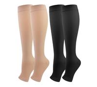 2 Pairs Medical Compression Socks for Women & Men 20-30 mmHg, class 2, Open Toe Best Graduated Support Fit for Travel Flight Running Varicose Veins Pregnancy Nurses (Black+Beige, XXL)