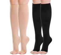 2 Pairs Medical Graduated Compression Socks for Women & Men, 20-30mmHg Class 2, Flight Socks Stockings Best Support Open Toe for Travel, Flying, Varicose Veins, Pregnancy (Black+Beige, XL)