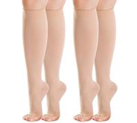 2 Pairs Medical Graduated Compression Socks for Women & Men, 20-30mmHg Class 2, Flight Socks Stockings Best Support Open Toe for Travel, Flying, Varicose Veins, Pregnancy (2x Beige, S)