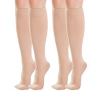2 Pairs Medical Graduated Compression Socks for Women & Men (20-30mmHg) Class 2, Flight Socks Stockings Best Support for Travel, Flying, Circulation, Varicose Veins, Pregnancy (2x Beige, M)