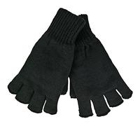 2 Pairs Mens HeatGuard Fingerless Gloves Black Thermal 3M Thinsulate Lining Thick Stretch Winter Sports Size L/XL