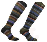 (2 Pairs) Men's Long Striped Socks in Extra Fine Merino Wool, Elasticized, Warm and Soft, A4 Smoke-moss, One size