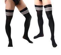 2 Pairs Men's Sissy Over Knee Socks, Femboy Thigh High Stockings, for Cross-dressing Exploring your feminine side., Black White, 1