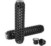 2 Pairs Mesh Breathable 3D Printed Bike Handlebar Grips with Bar Ends, Soft Anti-Slip Ergonomic Grip for 22.2mm Mountain Folding Flat Bar Road Bikes, Black