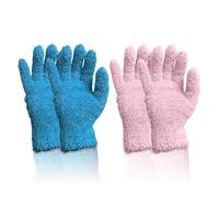 2 Pairs Microfibre Dusting Gloves,Pink,Ladies Thermal,Fluffy,Microfiber,for Furniture And Hard-to-Reach Corner Gap,Kitchen Indoor Reusable Mitt for House use Desk Window Blind,Screen,Car,Wash,Blue