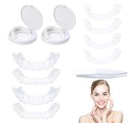 2 Pairs Moldable False Teeth Clip in Veneers Teeth Top and Bottom, Natural Tone Teeth Covers Whitening Temporary Dentures Silicone for Men Women Instant Perfect Smile