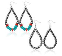 2 Pairs Navajo Pearl Earrings,Western Pearl Turquoise Stone Earring,Boho Beaded Teardrop Earrings,Cowgirl Vintage Drop Dangle Earrings,Western Jewelry Gift for Women