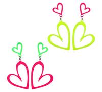 2 Pairs Neon Heart Earrings, 80s 90s Retro Drop Dangle Earrings for Women Acrylic Jewelry Accessories for Halloween Costume Glow Party (Hot Pink, Yellow, Green)