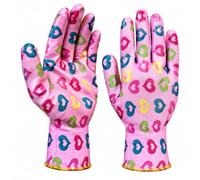 2 Pairs Nitrile Coated Pink Floral Pattern Gardening work gloves (Medium)