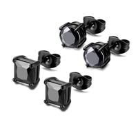 2-Pairs Obsidian Rainbow Silver Color 316L Stainless Steel Stud Earrings Set - Clear Moissanite, Butterfly Earnuts (Black Color Black Earring)