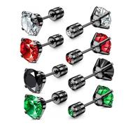 2-Pairs Obsidian Rainbow Silver Color 316L Stainless Steel Stud Earrings Set - Clear Moissanite, Butterfly Earnuts (4 Color Earrings Set)