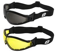 2 Pairs of Birdz Eyewear Boogie Foam Padded Motorcycle Ski Skydiving Z87.1 Safety Goggles Black Frames with Smoke & Yellow Anti-Fog Lenses