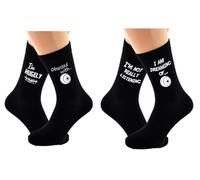 2 PAIRS OF BLACK SOCKS. PAIR 1: I'm Hugely Obsessed with Lawn Bowls Image. PAIR 2: I'm not really listening, I'm dreaming of... Lawn Bowls Image. Both Pairs of socks are printed in White Vinyl.