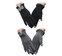 2 Pairs Of Bow Gloves, Winter Velvet Thermal Gloves, Women'S Cold-Proof Gloves, Touch Screen Gloves, Outdoor Fashion Gloves, Thermal Accessories