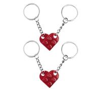 2 Pairs of Building Block Keychains, Heart-Shaped Keychains, Creative Pendant Keychains, DIY Pendants, Small Gift Decorations for Couples