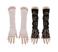 2 Pairs Of Butterfly Printed Gloves, Long Lace Gloves, Women'S Finger-Exposed Gloves, Ele Gloves, Clothing Accessories.