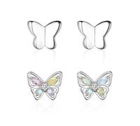 2 pairs of butterfly sterling silver earrings, cute butterfly earring set, hypoallergenic sterling silver earrings, silver butterfly earring set